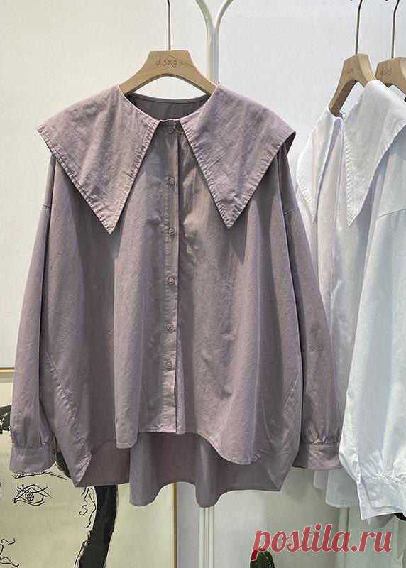 Bohemian Purple Pink Peter Pan Collar Button asymmetrical design Fall – SooLinen