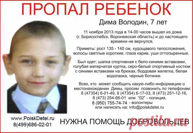 ПРОПАЛ РЕБЕНОК! Дима Володин, 7 лет, г. Борисоглебск Воронежской области. Просим распространить информацию!.