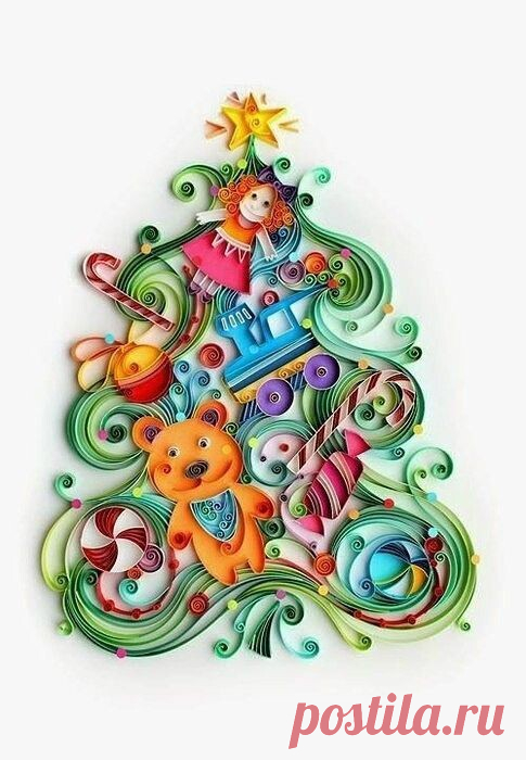 Новогодние елочки в технике квиллинг
