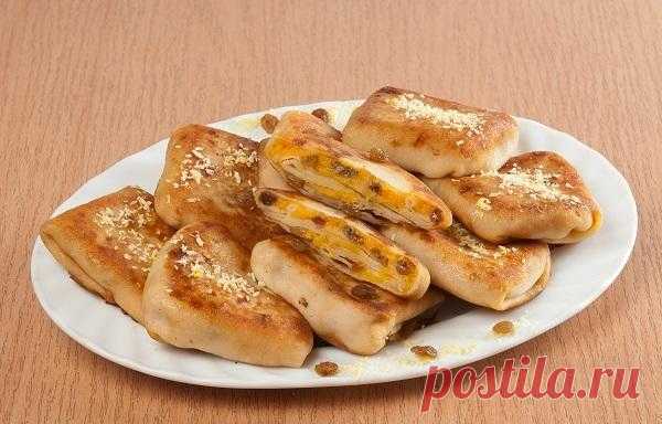 Блины с начинкой из тыквы, яблок и изюма. Рецепт
