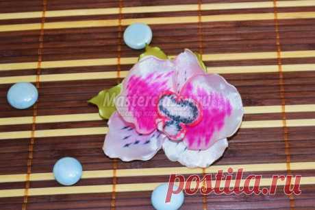 Брошь из атласных лент. Орхидея. Мастер-класс с пошаговыми фото