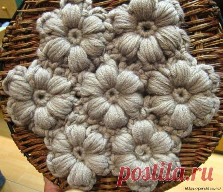 Как вязать цветы из пышных столбиков - мк
