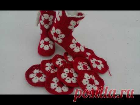 2ч тапочки сапожки крючком из мотивов