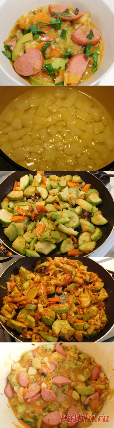 Быстро и вкусно- рагу с кабачками и сардельками