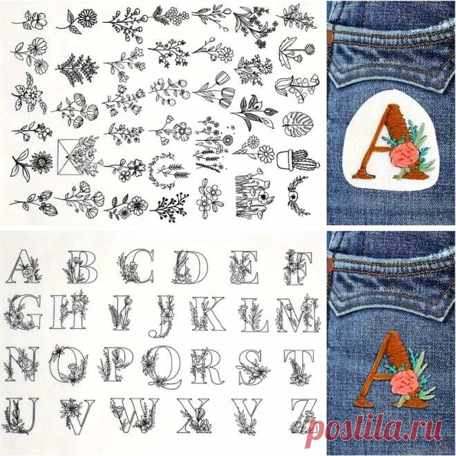 Водорастворимые Узоры Букв Для Вышивки: Алфавит A-z С Цветочными Узорами - Идеально Подходит Для Рубашек, Курток, Сумок, Полотенец И Многого Другого. - Arts, Crafts & Sewing - Temu Moldova