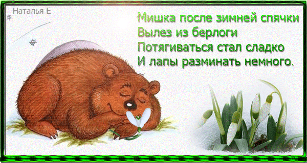 Поздравляю с пробуждением природы! Пусть, как медведь после спячки, в вас проснется невероятная энергия, силы для новых свершений и радость от теплых солнечных лучей. С весной! Открытки на День пробуждения медведя!