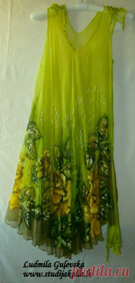 Natural silk dress handmade artwork silk painting от Studijakalla