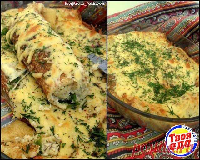 Фаршированные блины, запеченные под сыром