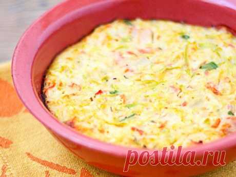 Нежная запеканка с овощами и ветчиной