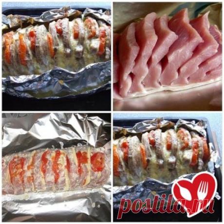 Мясо &;Гармошка&; - вкуснятина неописуемая!
ᅠ
Ингредиенты:
ᅠ
мясо мякоть (свинина/говядина)- 1 кг (+-)
помидор- 2 шт
сыр твердый- 200 гр
чеснок- 3 зубчика
ᅠ
Маринад:
лимонный сок- 1 ст.л
соевый соус- 2-3 ст.л
горчица- 1 ст.л
оливковое или растительное масло- 2 ст.л
ᅠ
Приготовление:
ᅠ
Выбрать ровный (прямоугольный), плотный кусок мяса (как на буженину).
На мясе сделать поперечные надрезы, не дорезая до конца.
Смешать компоненты для маринада и смазать м