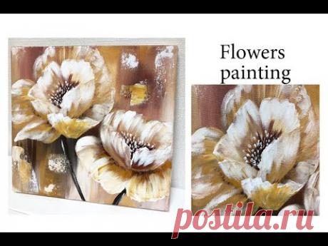 How to draw easy flowers painting / Demonstration /Acrylic Technique on canvas by Julia Kotenko