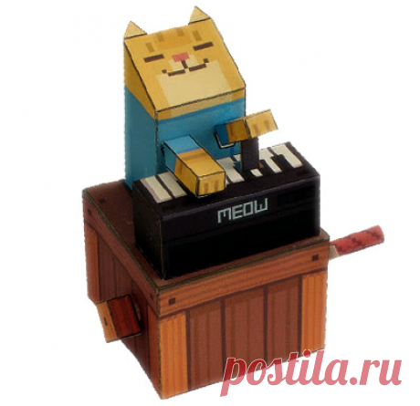 Кот-пианист. Подвижная бумажная игрушка. Развертка
