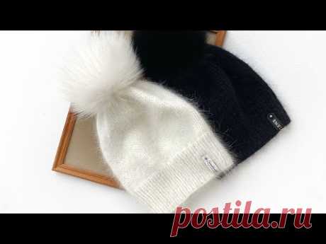 Простоя пушистая шапка лицевой гладью из ангоры с расчетами #bini_angora