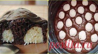 Шоколадный пирог с творожными шариками.