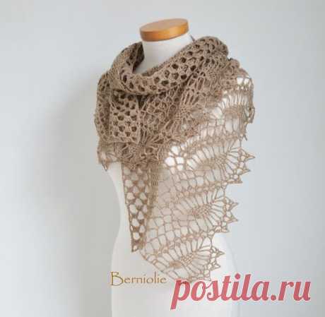 Crochet shawl, scarf, lace, Beige, merino/cotton, M212 | Вязание Крючком, Шаль и Шарфы