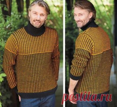 Эффектный желто-черный мужской свитер