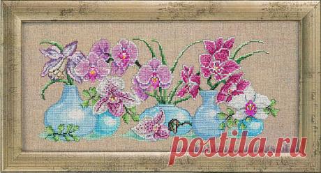 Вышивка крестом, схемы Панно, вазы с орхидеями
