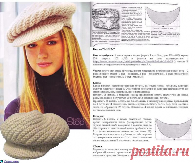 >Кепка или берет спицами по косой. Описание, схемы, МК