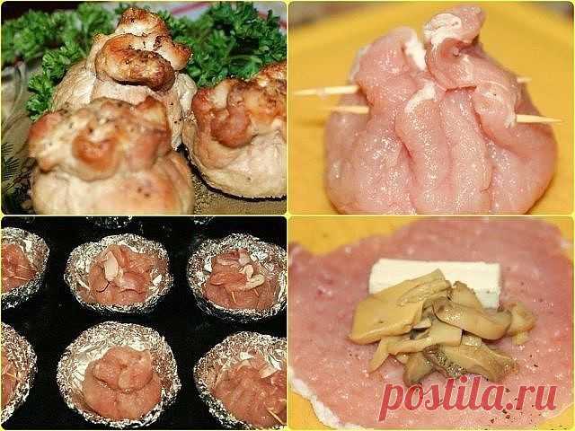 Мешочки с сыром и грибами