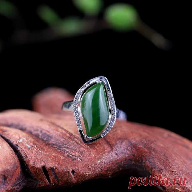 Statement Rings-Green Hetian jade Open ring 925 Silver | Etsy