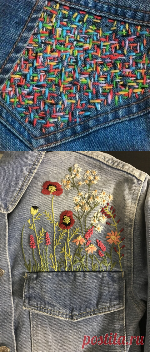 Вышивка на джинсовой одежде. Идеи для вдохновения. | Вязание с Irina Bronya | Дзен
