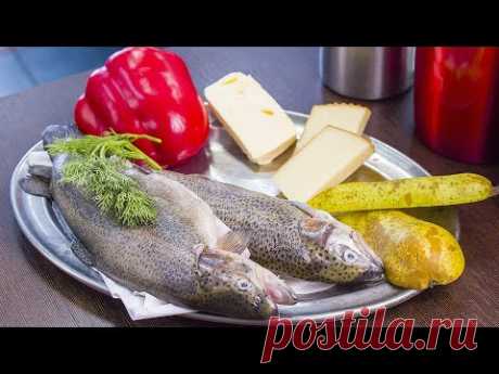 Фаршированная форель с грушей
Форель
Болгарский перец
Груша
Сыр
Томаты черри
Сливочное масло
Растительное масло
Соль
Перец
Укроп
