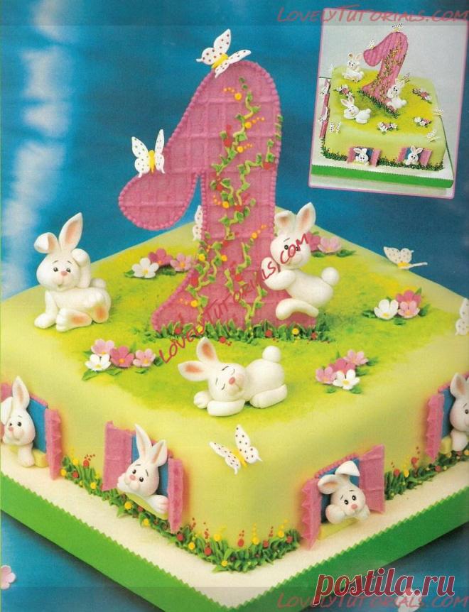 МК детский торт с единичкой и зайчиками -First birthday cake with bunnies - Мастер-классы по украшению тортов Cake Decorating Tutorials (How To's) Tortas Paso a Paso