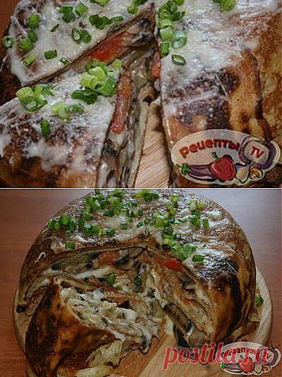 Блинчатый пирог с цуккини, баклажанами и грибами &raquo; Рецепты.ТВ
