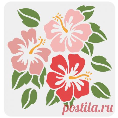 Plantilla de flor de hibisco Plantilla de flor hawaiana Plantilla de plantilla de bricolaje lavable de planta de hoja cuadrada reutilizable para dibujar en piso de madera