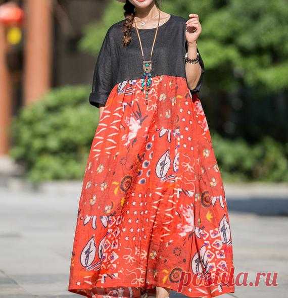Loose Linen stitching ramie Printed dress, Bridal long dress, Party Dress, Cocktail Dress, maxi wedding dress 【Fabric】 Ramie printing, solid color linen 【Color】 Black 【Size】 Shoulder width is not limited Shoulder + sleeve 51cm / 20 Bust 150cm/ 58 Length 132cm/ 51  Have any questions please contact me and I will be happy to help you.