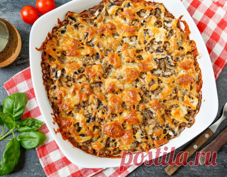 Мясная запеканка с грибами