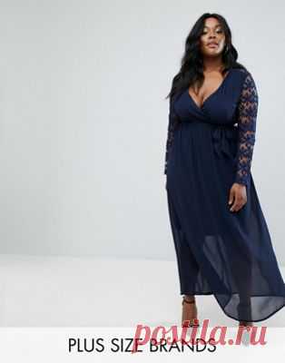 Club L Plus Plunge Wrap Maxi Dress With Lace Sleeve at asos.com Discover Fashion Online