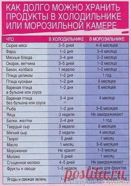 Какой продукт и сколько можно хранить в холодильнике, морозильнике по времени и дням! | Познавательный сайт ,,1000 мелочей"