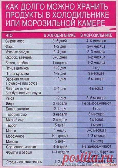 Какой продукт и сколько можно хранить в холодильнике, морозильнике по времени и дням! | Познавательный сайт ,,1000 мелочей&quot;