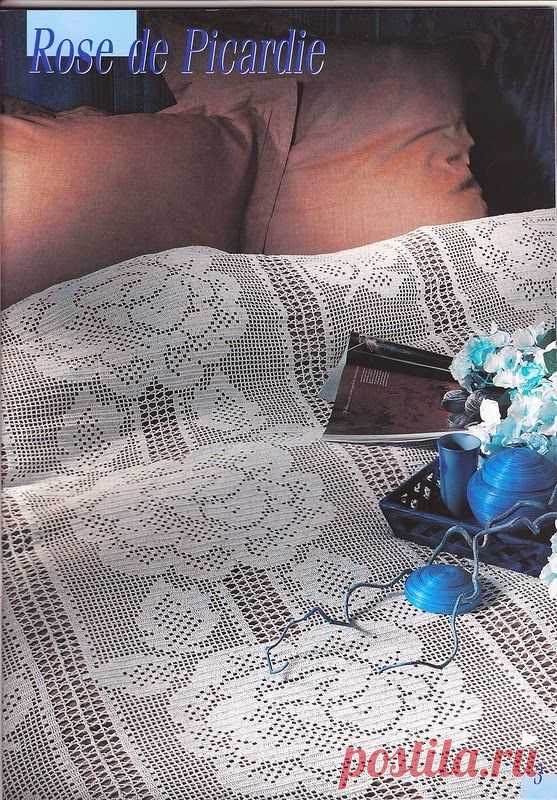 Покрывало филейными розами.