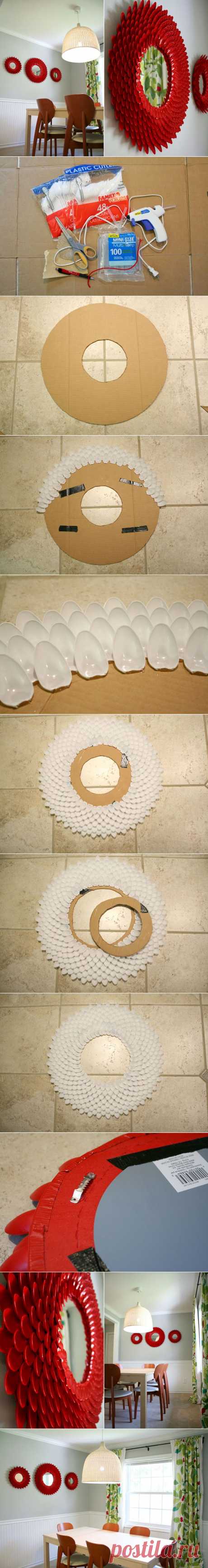 DIY Декоративные Хризантема Зеркало с пластиковыми Ложками| www.FabArtDIY.com