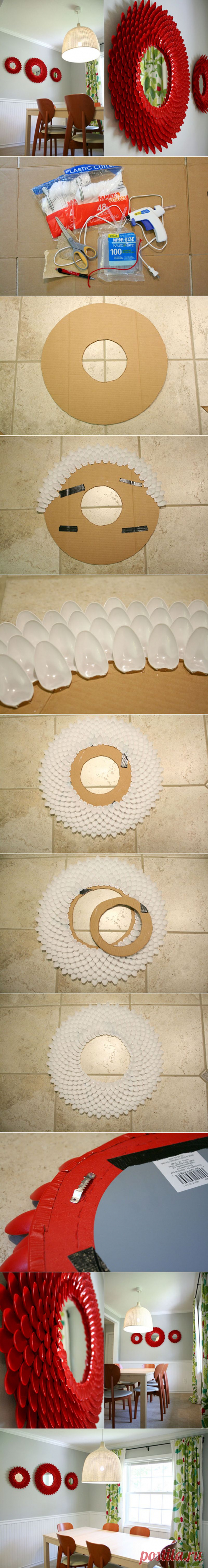 DIY Декоративные Хризантема Зеркало с пластиковыми Ложками| www.FabArtDIY.com