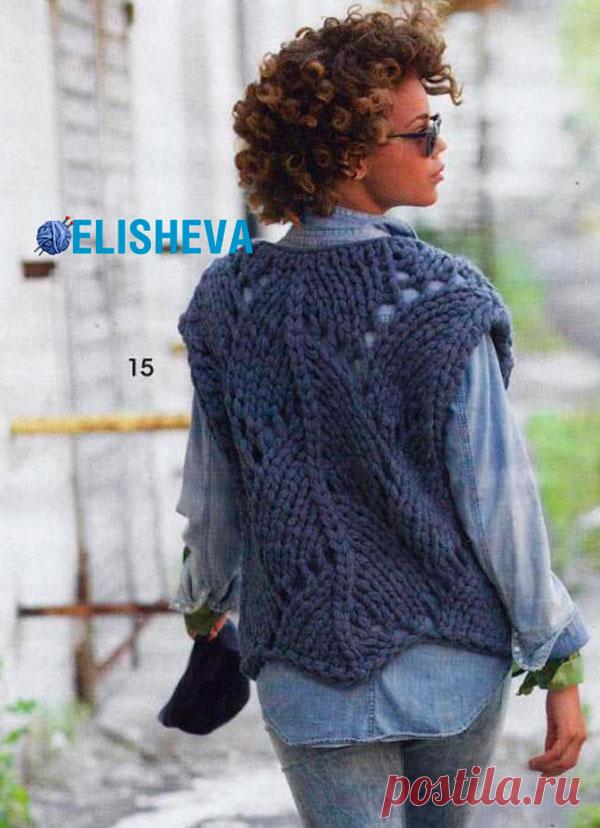 Ажурная безрукавка из толстой шерстяной пряжи, вязаная спицами | Блог elisheva.ru