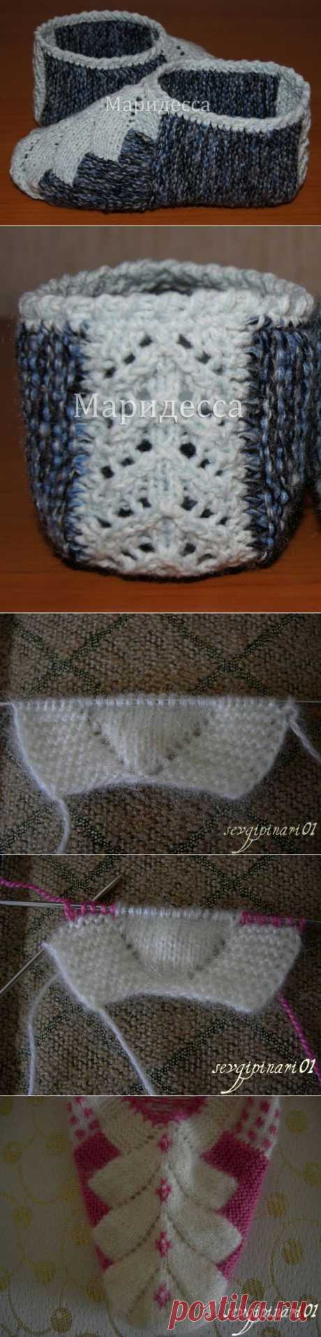 Тапочки с узором &quot;Ёлочка&quot;(спицами)