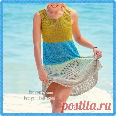 Подборка летних вязанных платьев. Часть 1. 10 моделей для спицами с описанием вязания. | Все вяжут.соm/Everyone knits.com | Яндекс Дзен