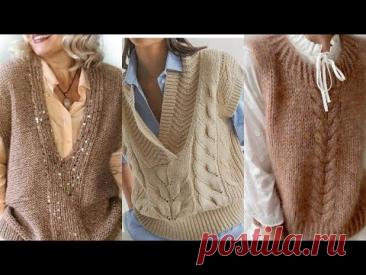 МОДНЫЙ ВЯЗАНЫЙ ЖИЛЕТ В МОДНЫХ ОБРАЗАХ💕 С ЧЕМ НОСИТЬ И СОЧЕТАТЬ ЖИЛЕТКУ