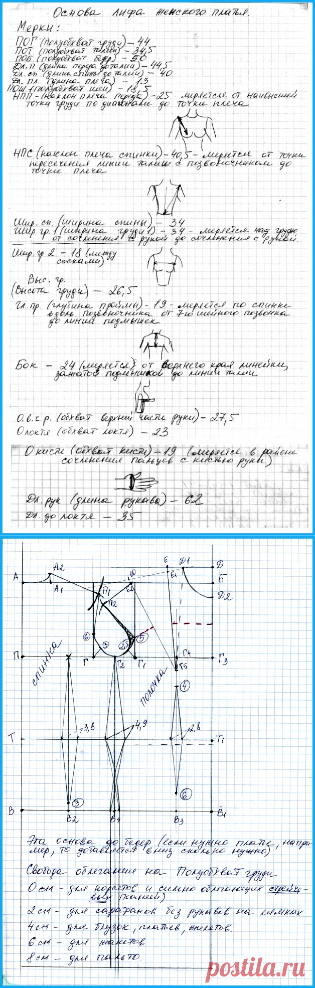 Построение лифа и рукава по методике курсов по шитью. МК
