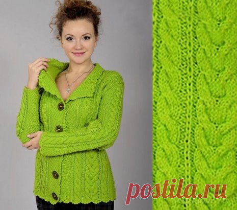 Зеленый жакет вязаный спицами, описание и схема по ссылке:      http://ru4kami.ru/vyazhem-odezhdu/966-zhaket-spicami.html