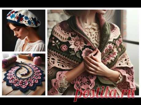 Shawls, hats and necklaces knitted with wool (share ideas) #knitted #crochet #shawl #hat #necklace