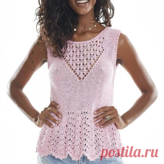 Розовый летний топ спицами