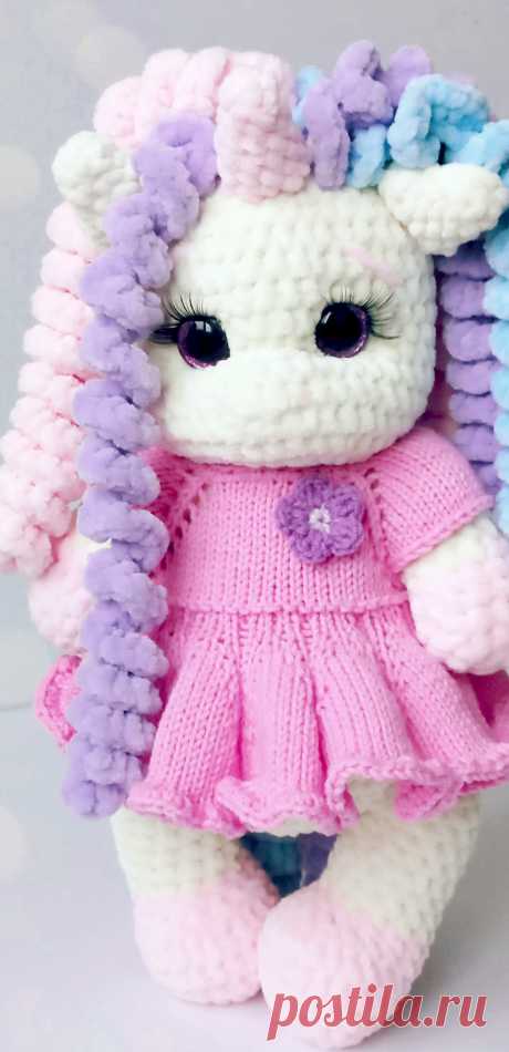 PDF Единорожка &quot;Зефирка&quot; крючком. FREE crochet pattern; Аmigurumi animal patterns. Амигуруми схемы и описания на русском. Вязаные игрушки и поделки своими руками #amimore - плюшевый единорог, большая единорожка из плюшевой пряжи.