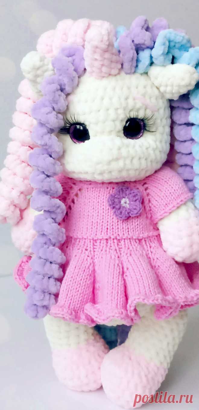 PDF Единорожка "Зефирка" крючком. FREE crochet pattern; Аmigurumi animal patterns. Амигуруми схемы и описания на русском. Вязаные игрушки и поделки своими руками #amimore - плюшевый единорог, большая единорожка из плюшевой пряжи.