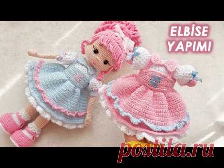 Pembe Saçlı Bebek yeni model Elbise Yapımı  (amigurumi doll dress tutorial)English subtitle