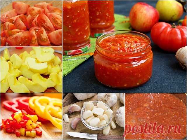 Яблочная аджика
Очень вкусная аджика, готовлю её каждый год в большом количестве.

Ингредиенты:
- 2 кг помидоров,
- 1 кг болгарского перца,
- 500 г моркови,
- 500 г яблок,
- 200 г чеснока,
- 3 стручка острого перца (рекомендую брать по вкусу)
- 250 мл растительного масла,
- соль и черный молотый перец по вкусу.

Приготовление:
1. Яблоки почистить, удалить сердцевину и порезать дольками.
2. Морковь помыть и почистить. Порезать кусочками что бы легче было перекрутить.
3. Пом...