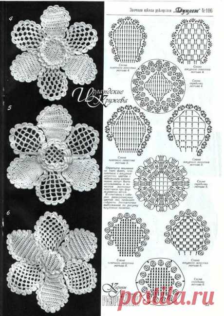 Great ideas for flowers! | Crochet Irish | Вязаные Цветы, Ирландский и Диаграмм